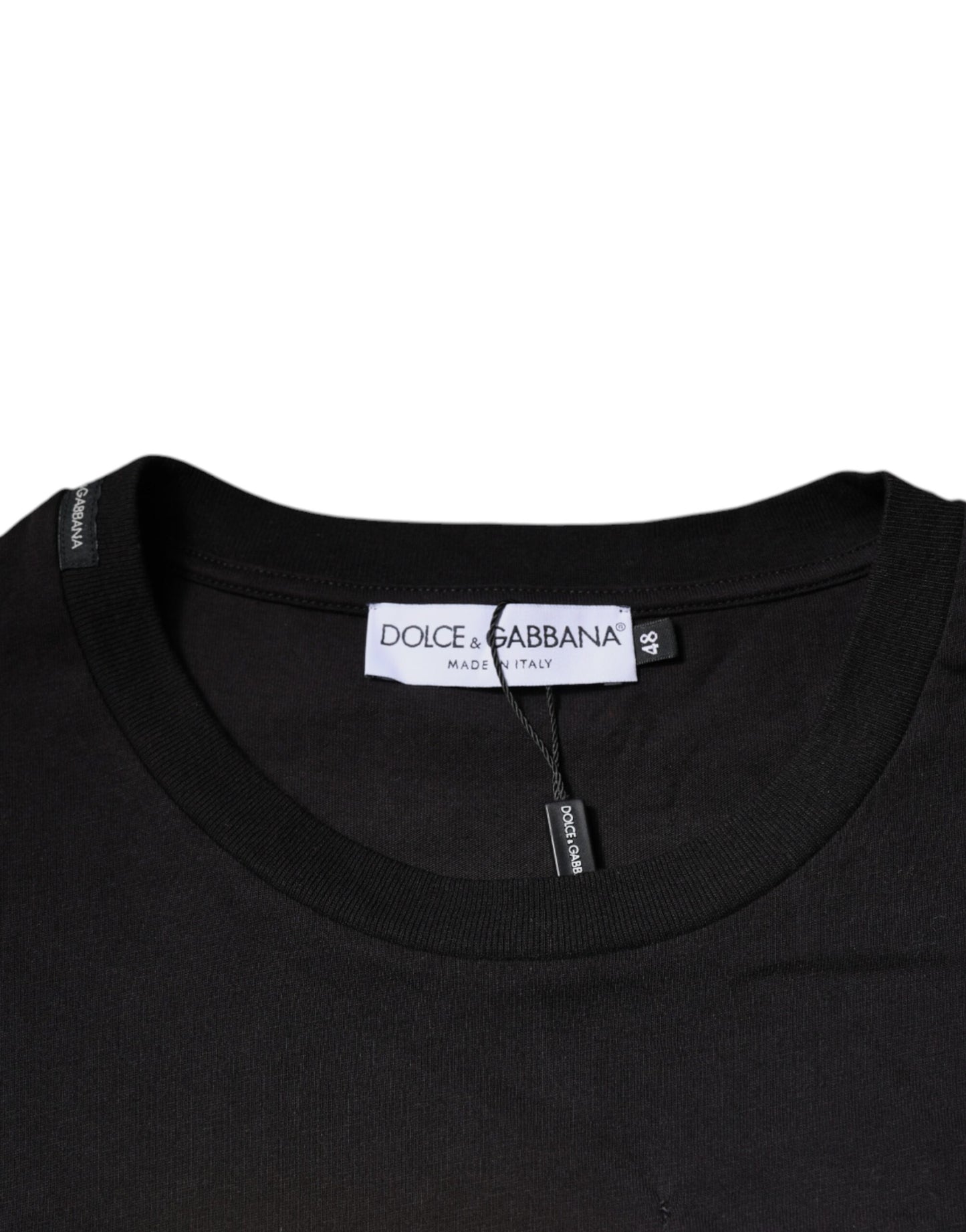 Camiseta de algodón con cuello redondo y estampado de logotipo negro