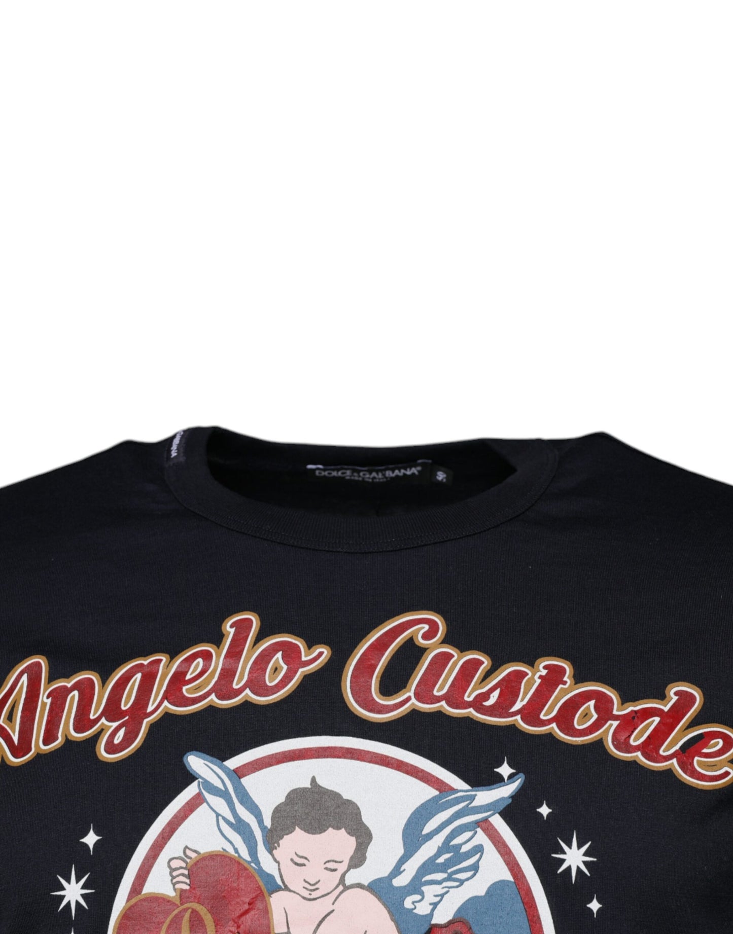 Camiseta de manga corta con estampado de ángel de algodón azul