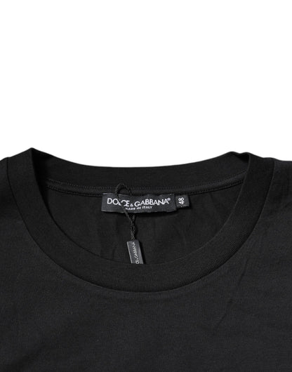 Camiseta de cuello redondo de algodón con logotipo DG en color negro