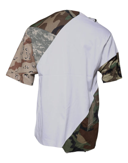 Camiseta de algodón con cuello redondo y estampado de camuflaje blanco