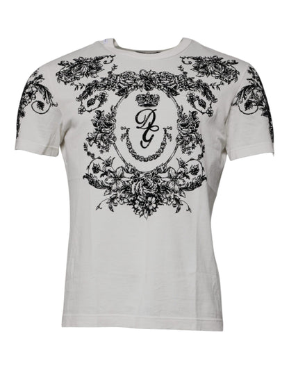 Camiseta de algodón con cuello redondo y estampado floral DG en color blanco