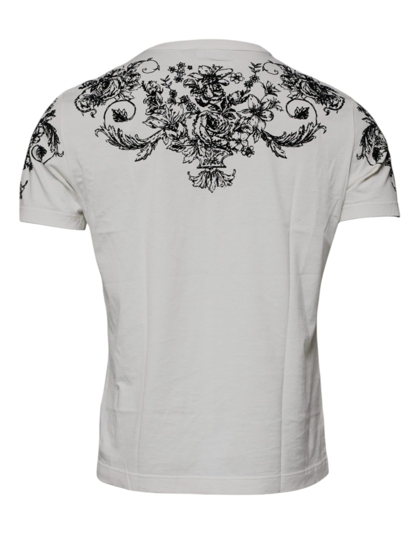 Camiseta de algodón con cuello redondo y estampado floral DG en color blanco