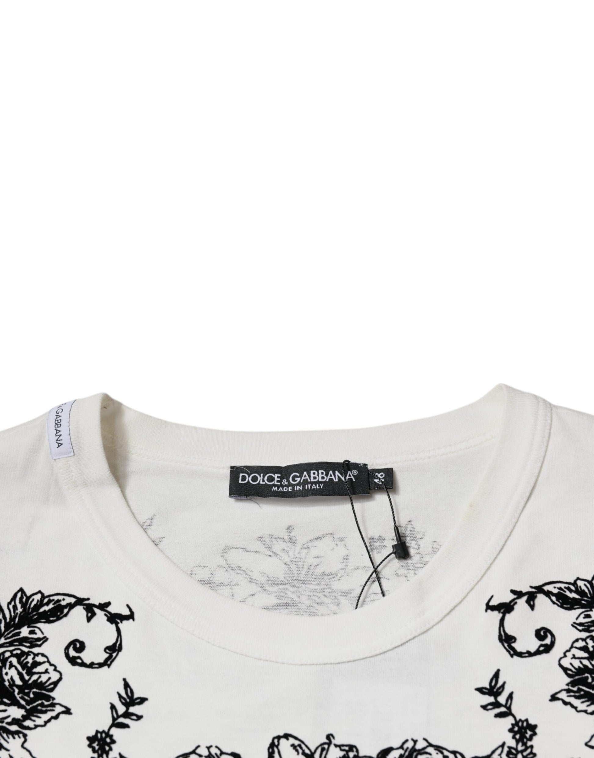 Camiseta de algodón con cuello redondo y estampado floral DG en color blanco