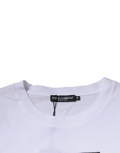 White Logo Print Cotton Crew Neck T-shirt