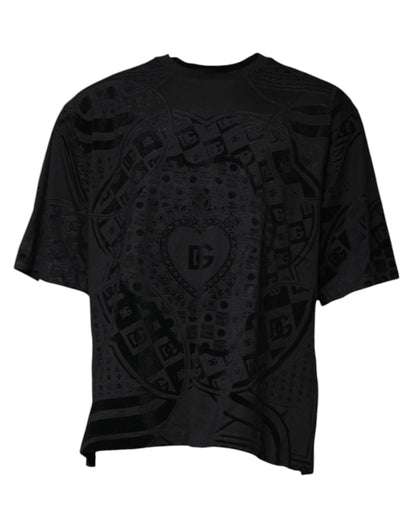 Black Logo Monogram Cotton Crew Neck T-shirt