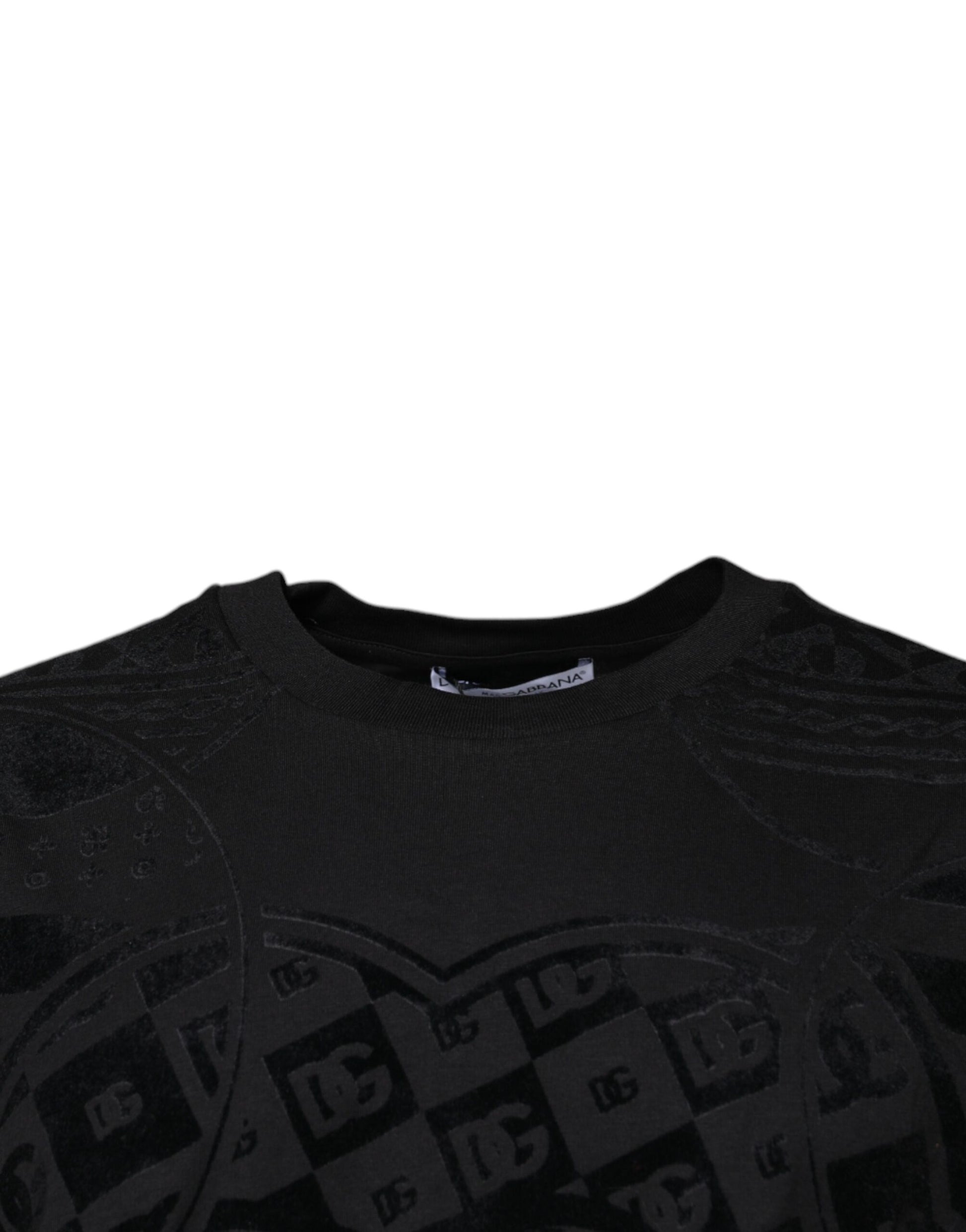 Black Logo Monogram Cotton Crew Neck T-shirt