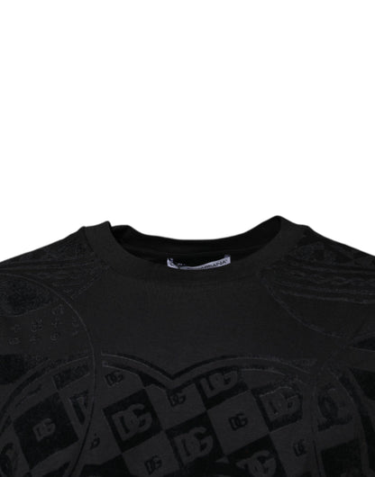 Black Logo Monogram Cotton Crew Neck T-shirt