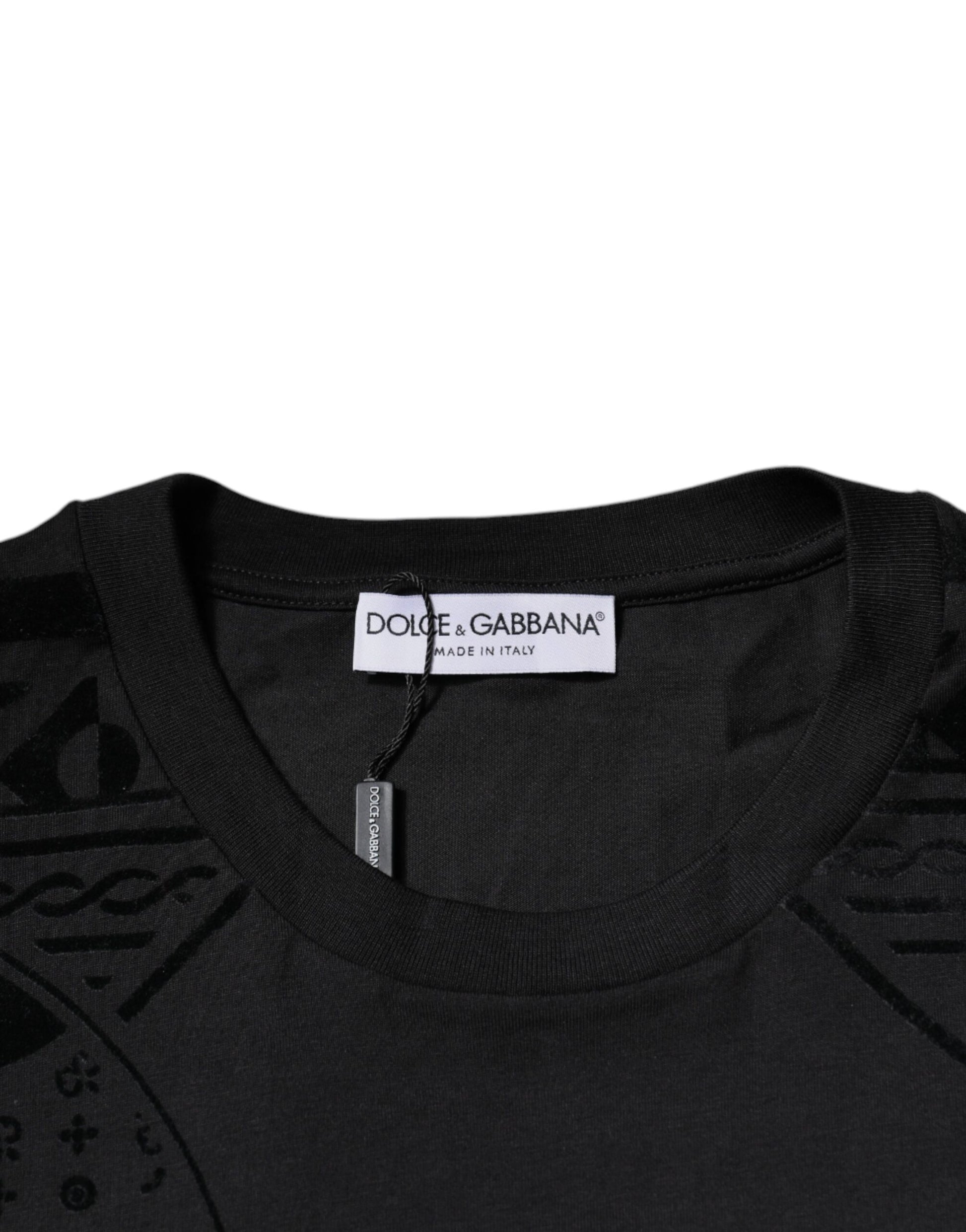 Black Logo Monogram Cotton Crew Neck T-shirt