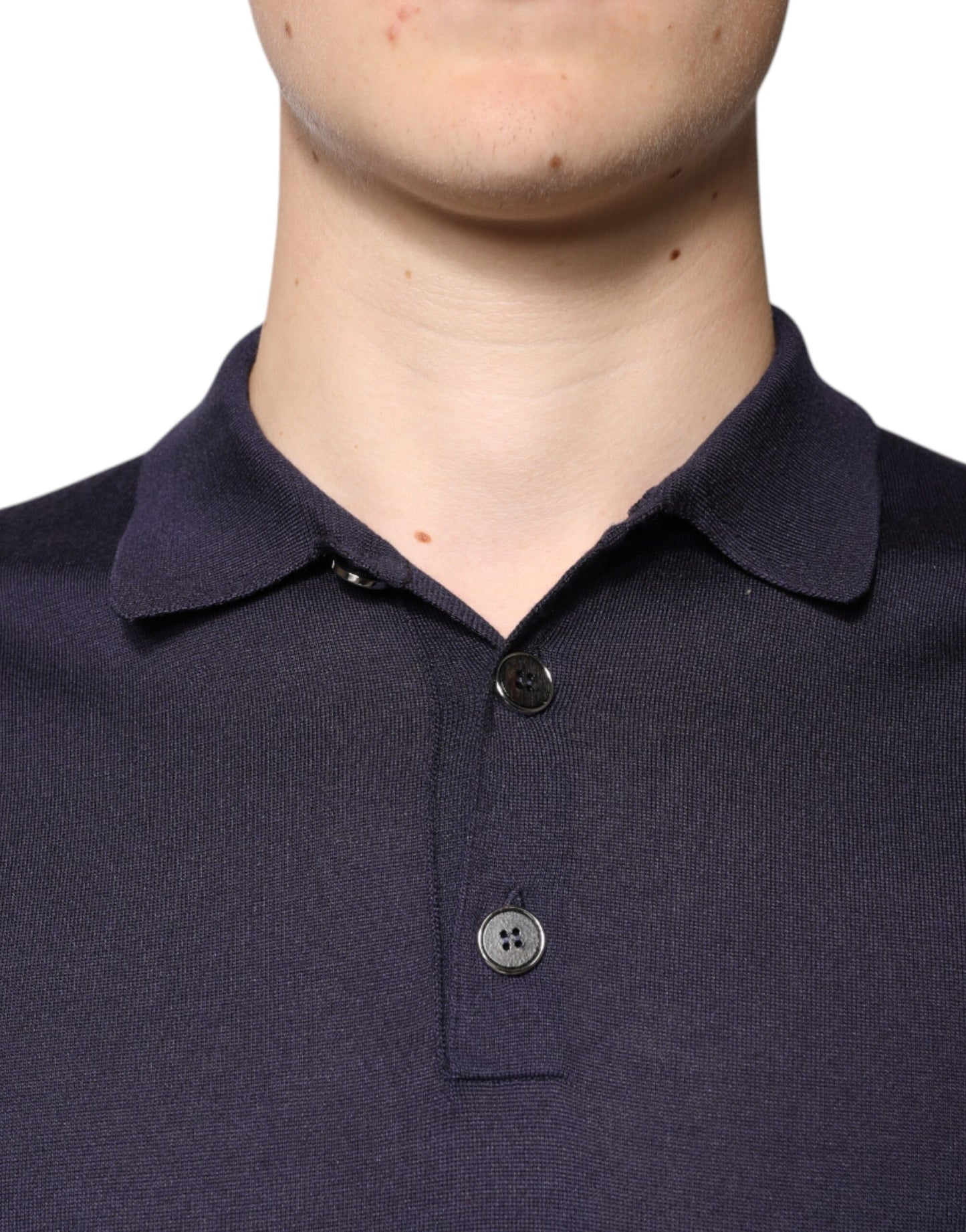 Blue Silk Collared Short Sleeves Polo T-shirt