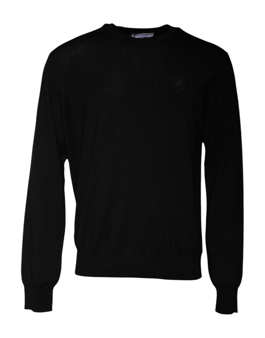 Black Wool Crew Neck Pullover Sweater