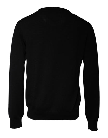 Black Wool Crew Neck Pullover Sweater