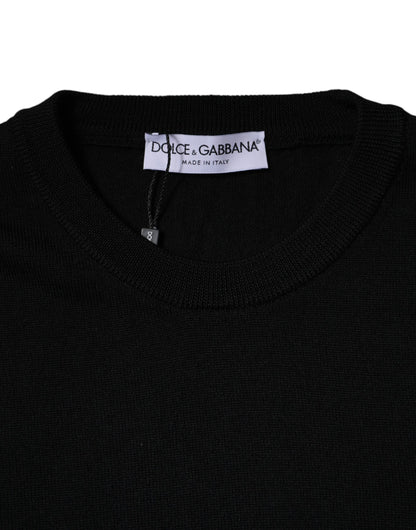 Black Wool Crew Neck Pullover Sweater