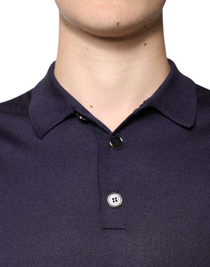 Polo de manga corta con cuello de seda azul