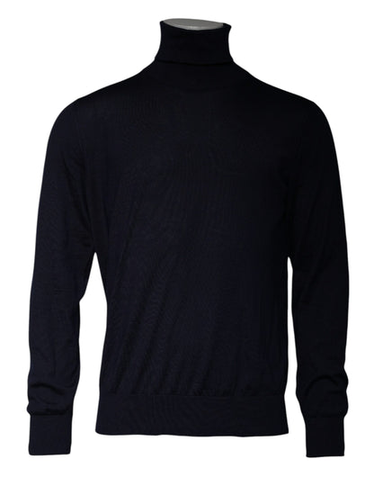 Blue Cashmere Turtleneck Pullover Sweater