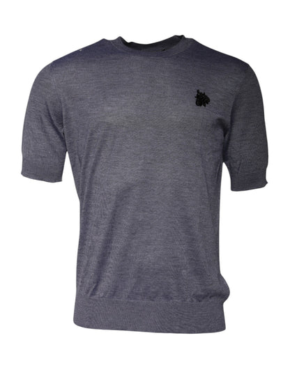 Gray Cashmere Crew Neck Short Sleeve T-shirt