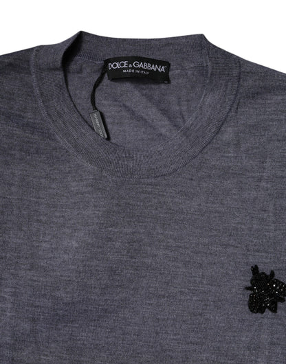 Gray Cashmere Crew Neck Short Sleeve T-shirt