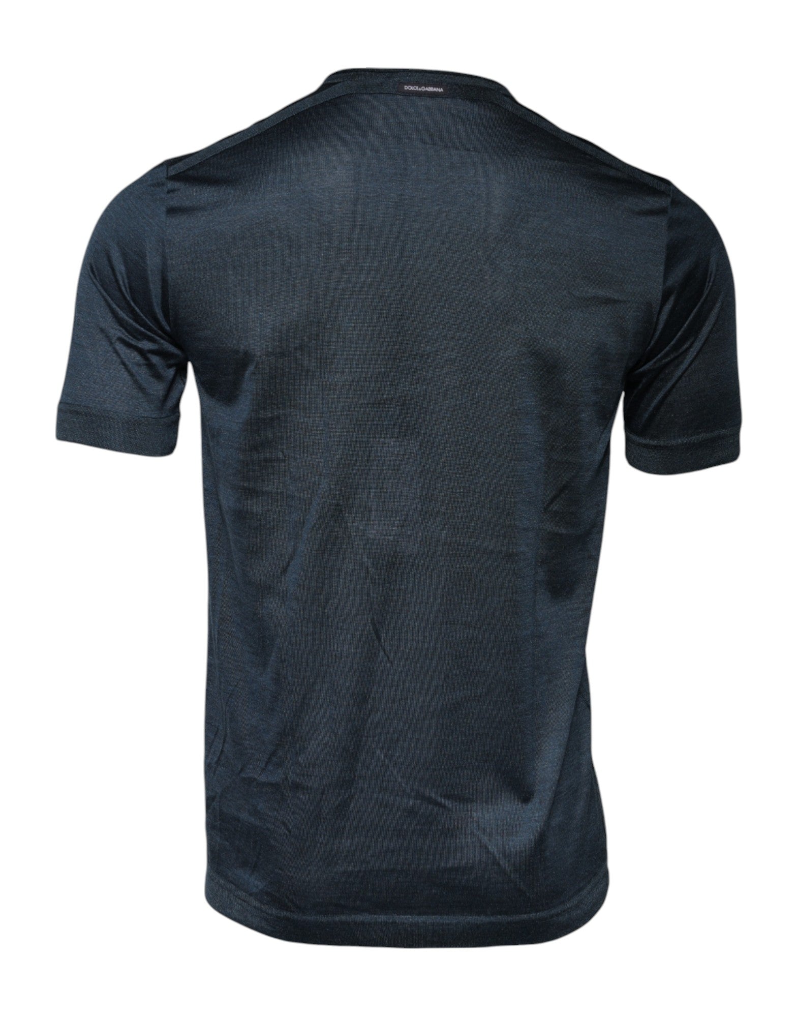 Dark Blue Silk Crew Neck Short Sleeve T-shirt