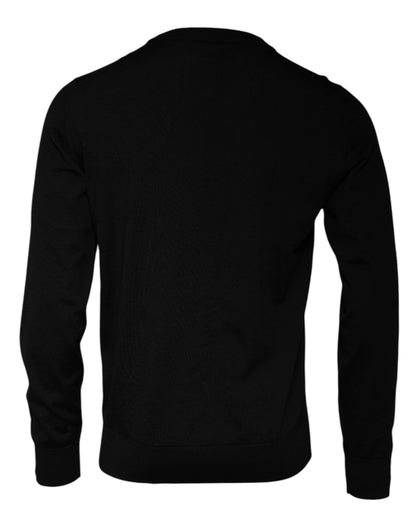 Black Logo Wool Crew Neck Pullover Sweater