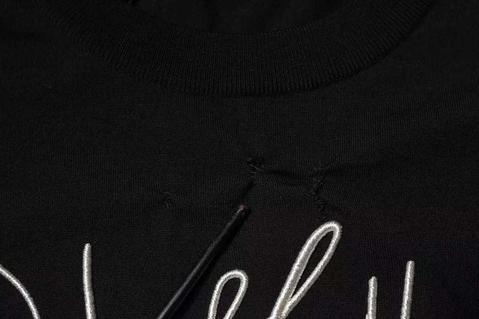 Black Logo Wool Crew Neck Pullover Sweater