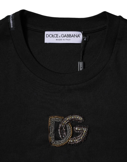 Black Logo Embellished Crew Neck T-shirt