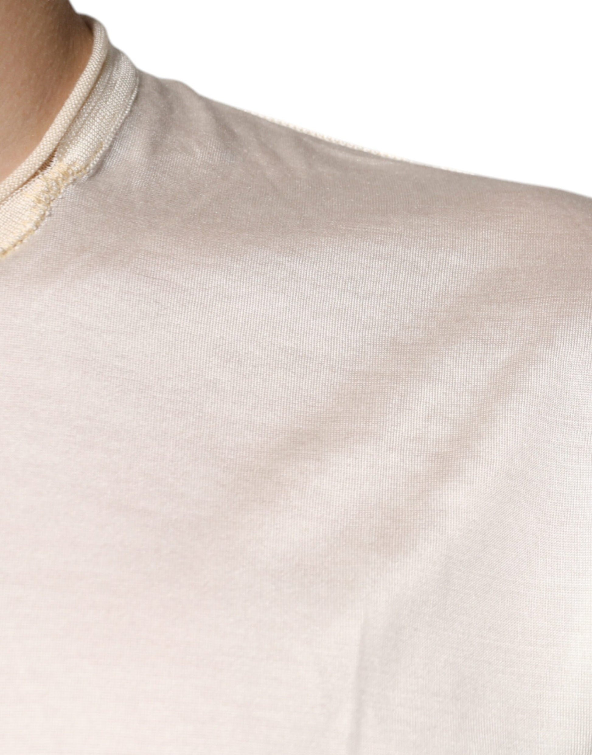 Off White Silk Crew Neck Henley T-shirt