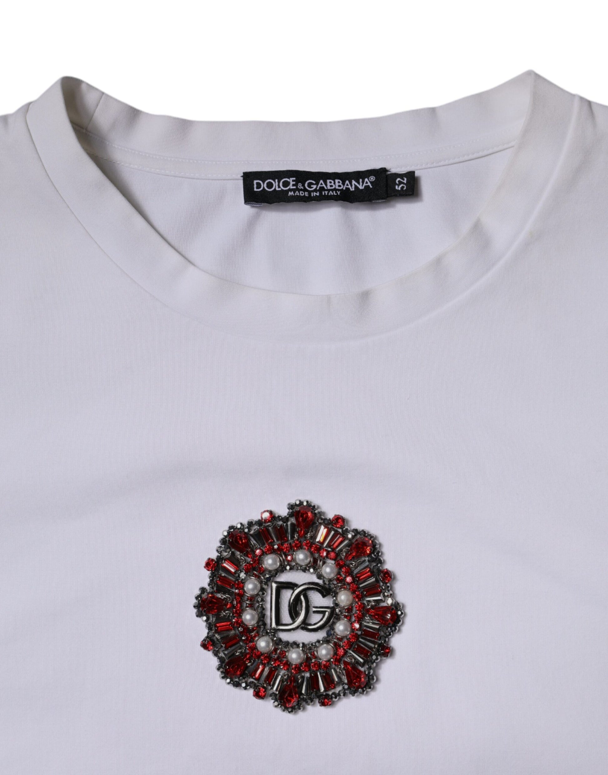 White Logo Embellished Crew Neck T-shirt