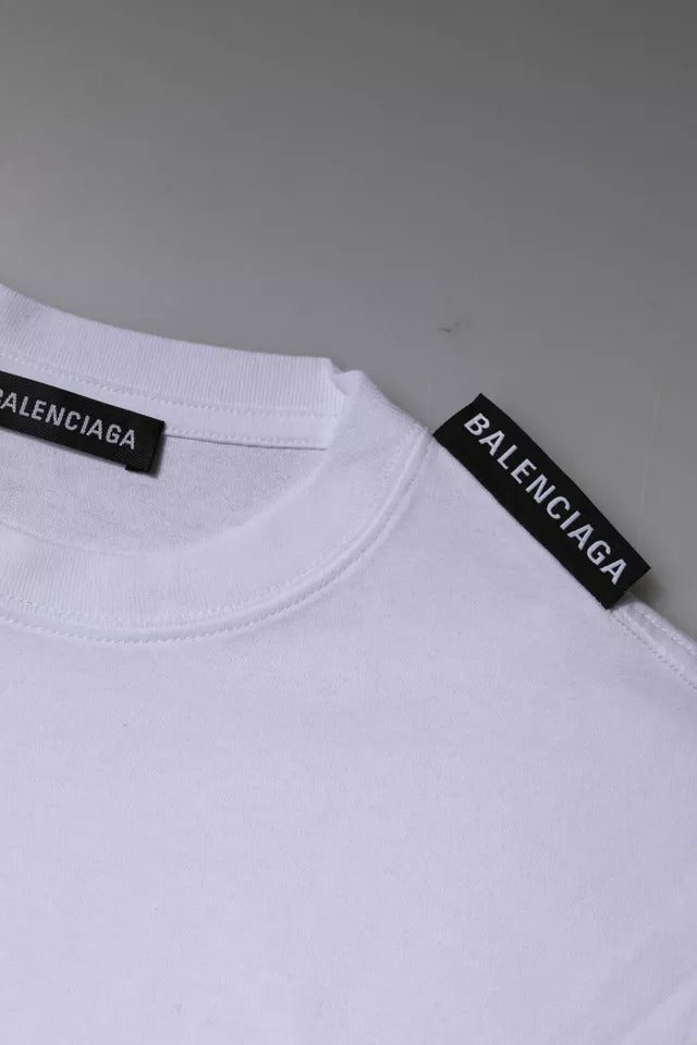 Camiseta de manga corta y cuello redondo de jersey de algodón con logotipo blanco