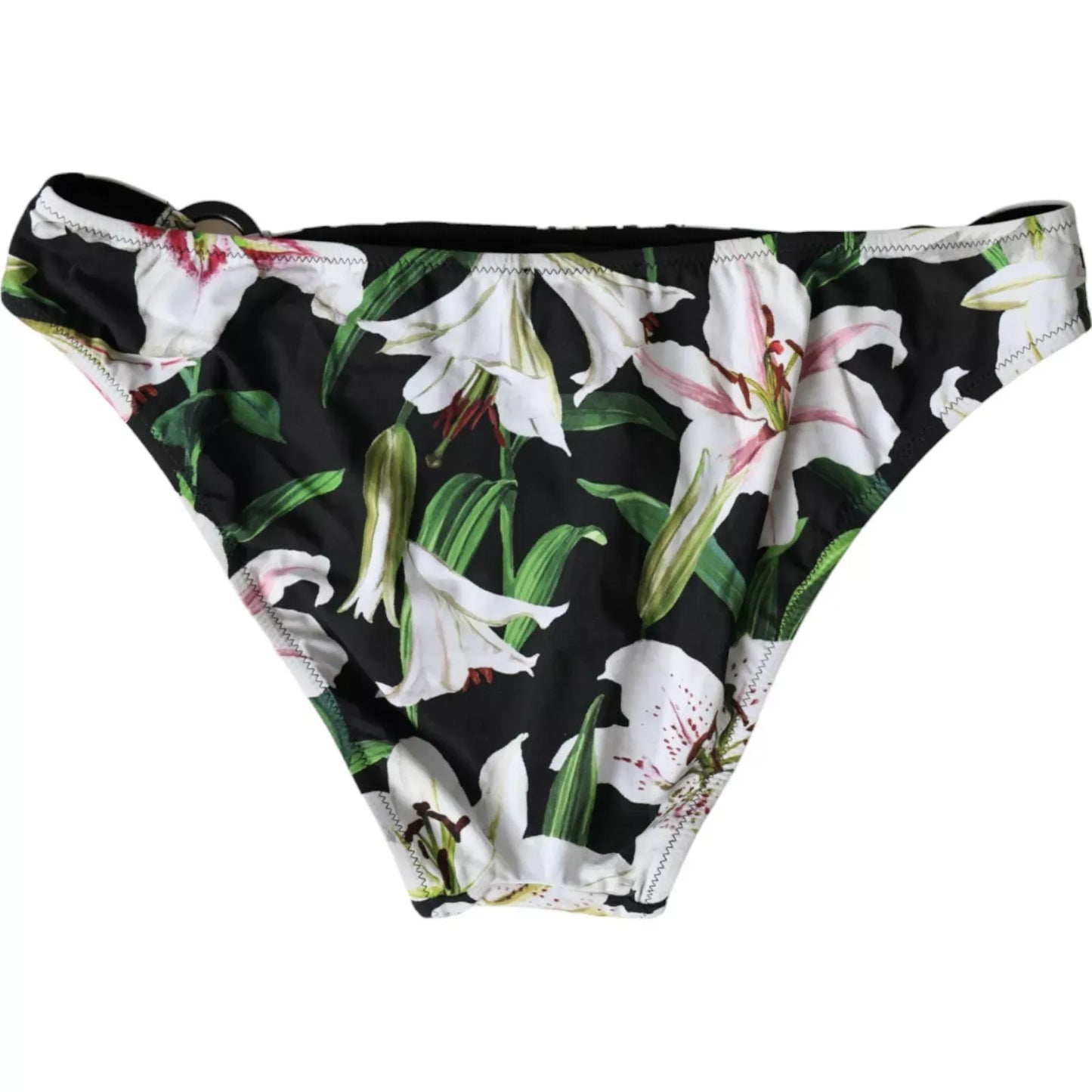 Black Lily Print Swimwear Bottom Beachwear Bikini