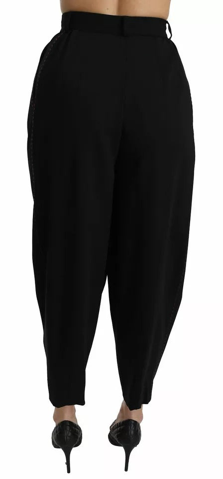 Black Wool High Waist Pleat Front Cropped Pants