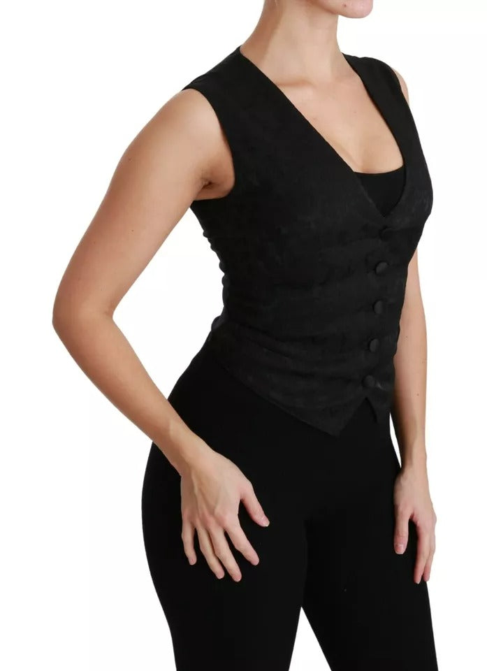 Black Lace Waistcoat Slim Vest Silk Top