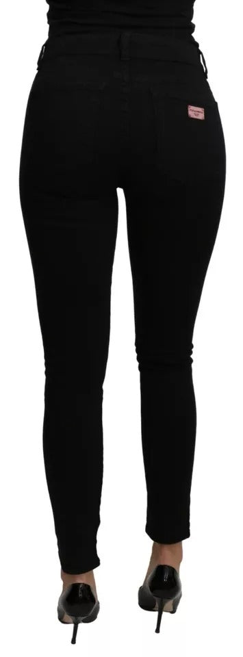 Black Mid Waist Slim Denim Cotton Stretch Jeans