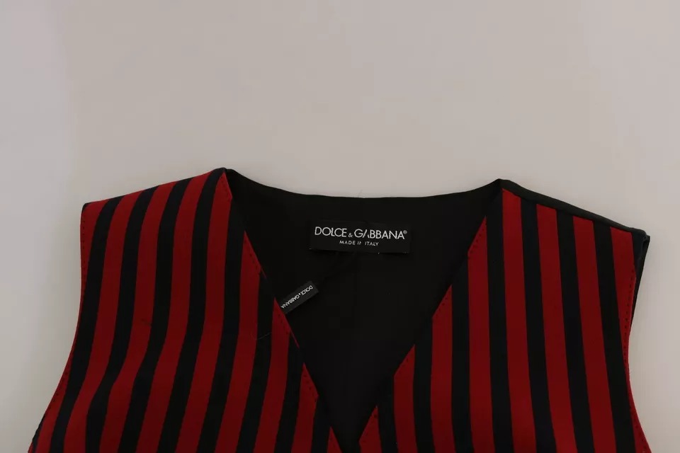 Red Black Stripe Vest Waistcoat Blouse Top