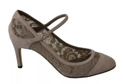 Beige Floral Lace Mary Janes Pumps Shoes