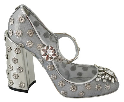 Silver Crystal Studs Heels Mary Janes Pumps Shoes