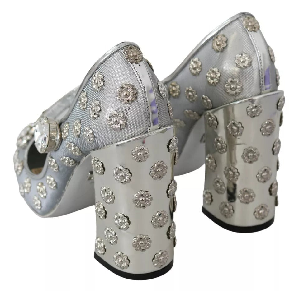 Silver Crystal Studs Heels Mary Janes Pumps Shoes