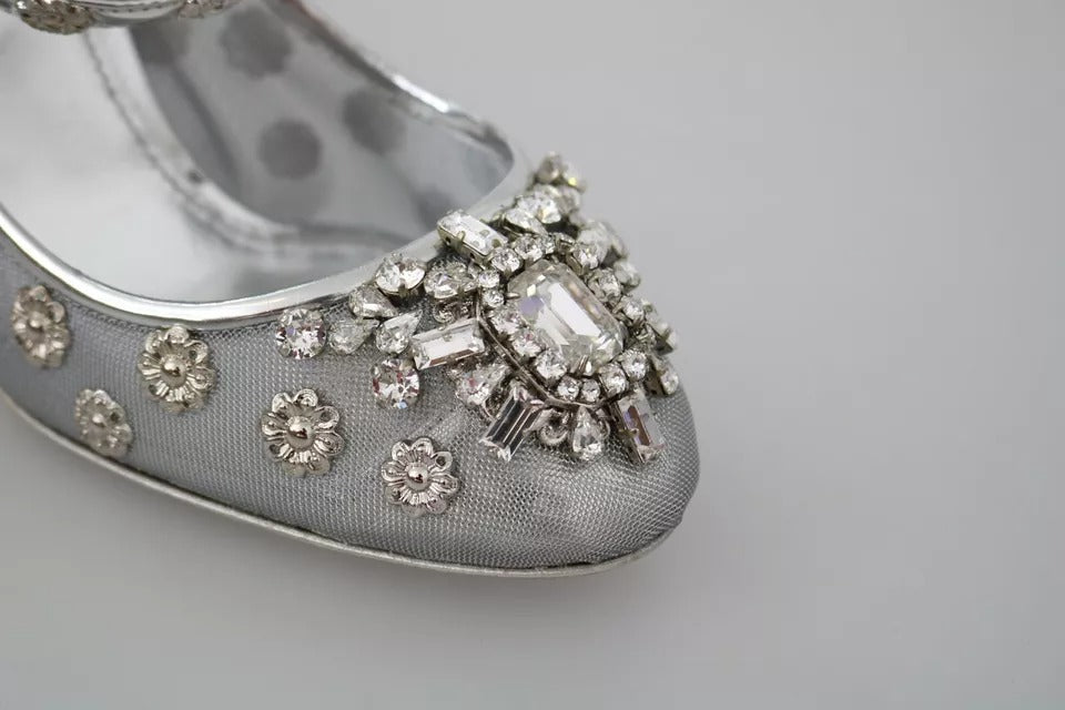 Silver Crystal Studs Heels Mary Janes Pumps Shoes