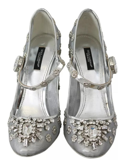 Silver Crystal Studs Heels Mary Janes Pumps Shoes