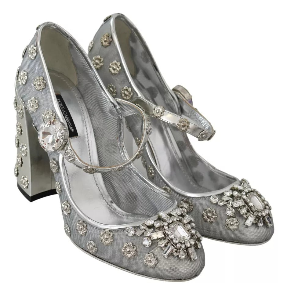 Silver Crystal Studs Heels Mary Janes Pumps Shoes