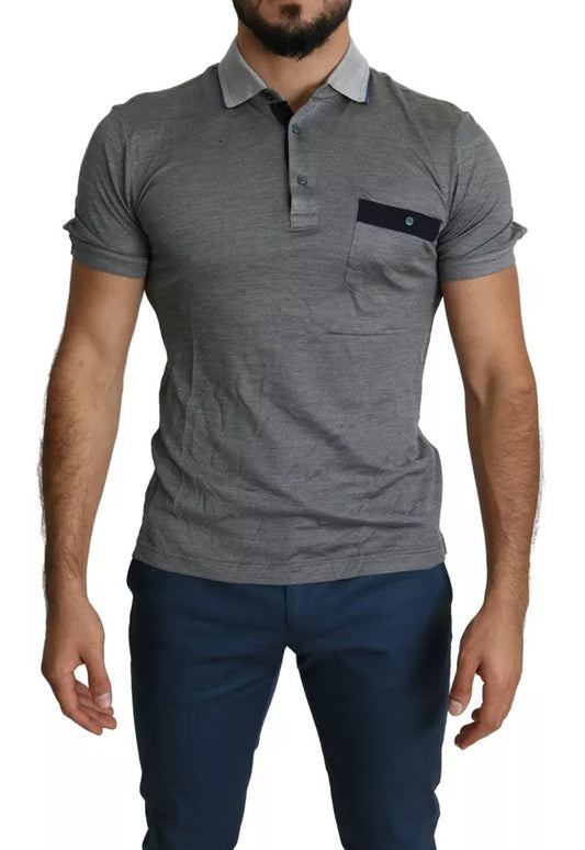 Gray Collared Silk Polo Top Shirt T-shirt