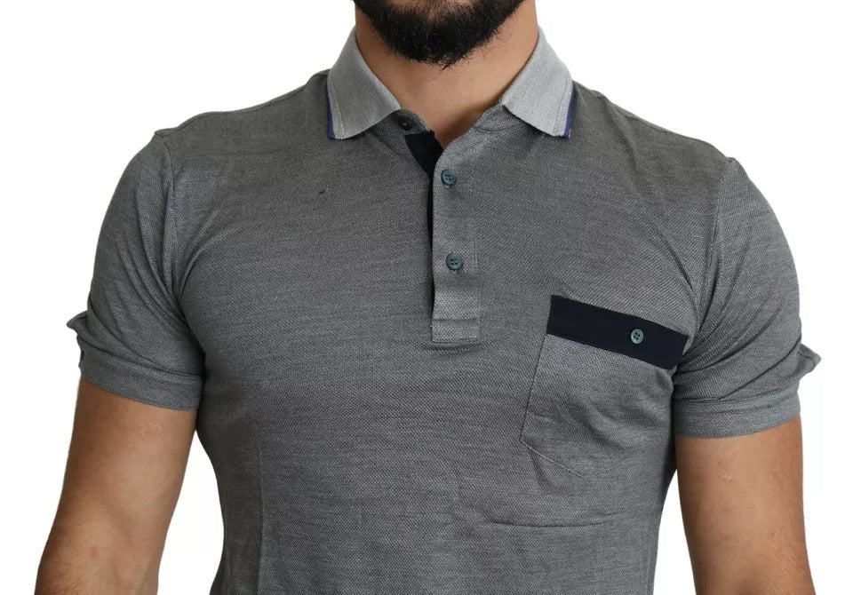 Gray Collared Silk Polo Top Shirt T-shirt