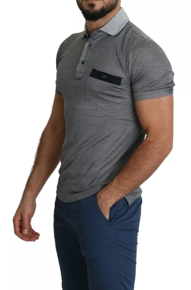 Gray Collared Silk Polo Top Shirt T-shirt