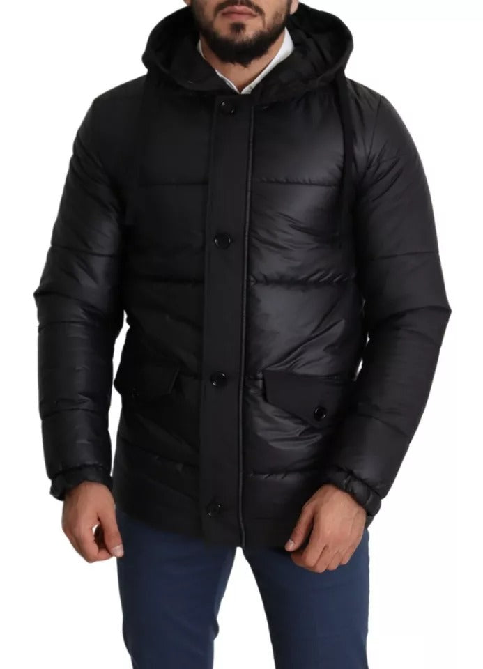 Black Hooded Polyester Men Coat Puffer Jacket