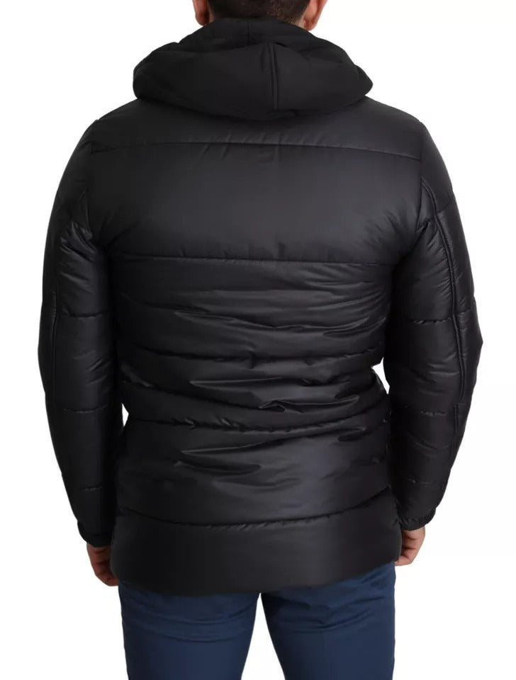 Black Hooded Polyester Men Coat Puffer Jacket