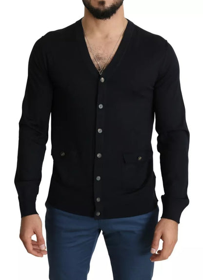 Black Wool Button Down Men Cardigan Sweater