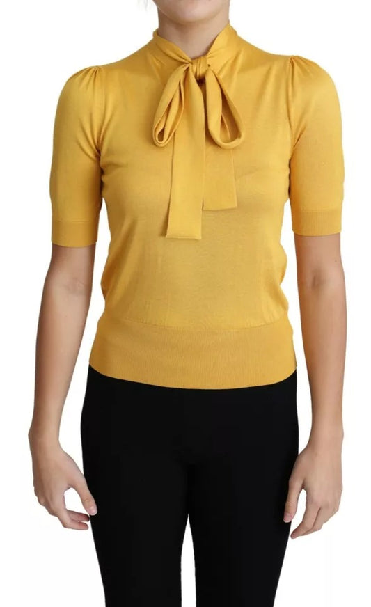 Jersey de Punto de Seda Amarillo con Cuello Ascot