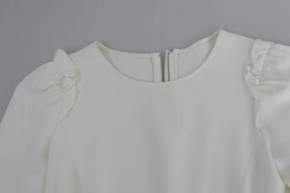 White Viscose Stretch Short Sleeves Blouse Top