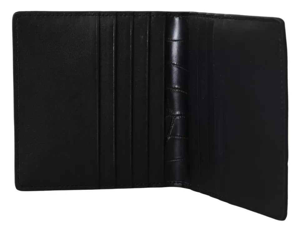 Black Exotic Leather Bifold Card Holder Wallet