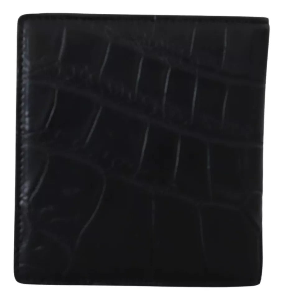 Black Exotic Leather Bifold Card Holder Wallet