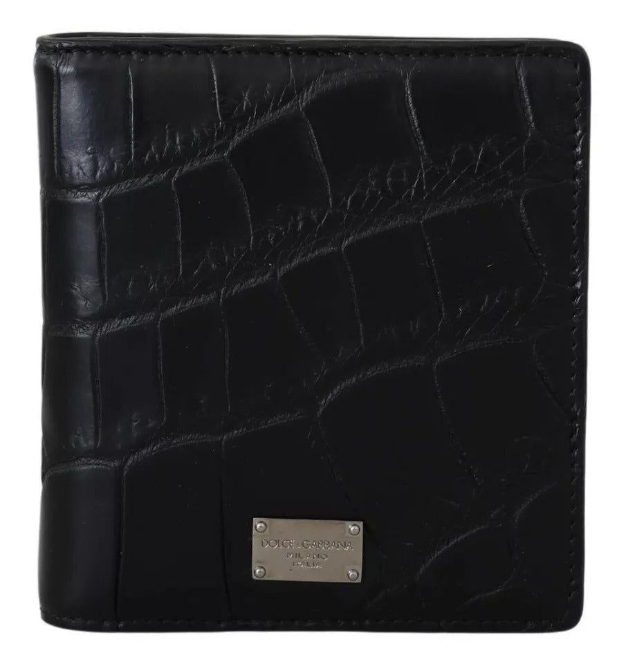 Black Exotic Leather Bifold Card Holder Wallet