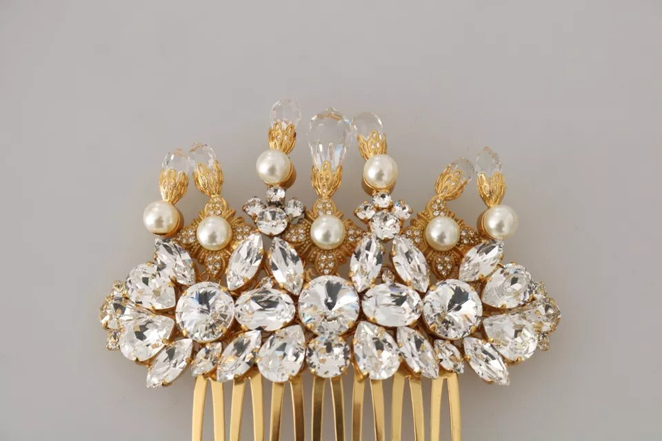 Gold Brass Clear Crystal Hair Stick Accessory Comb